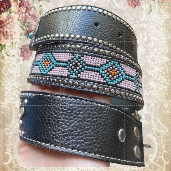 Montana West Womens 36  Western Belt & Buckle Studded Leather w/ Rhinestones main image 6
